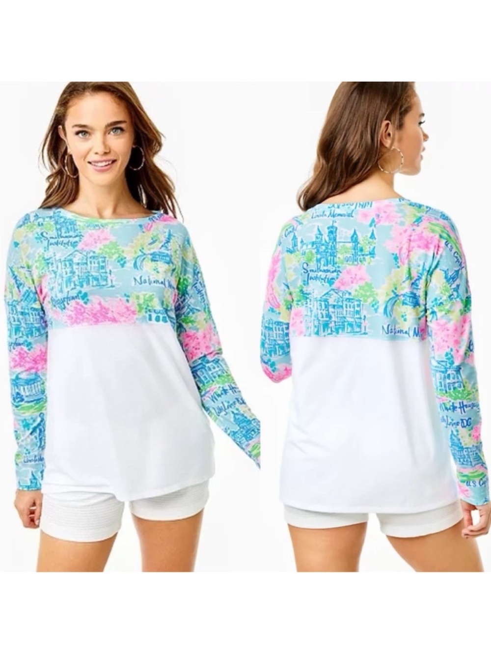Lilly Pulitzer Finn Top Long Sleeve Multi Lilly Loves DC White House Sz M NEW